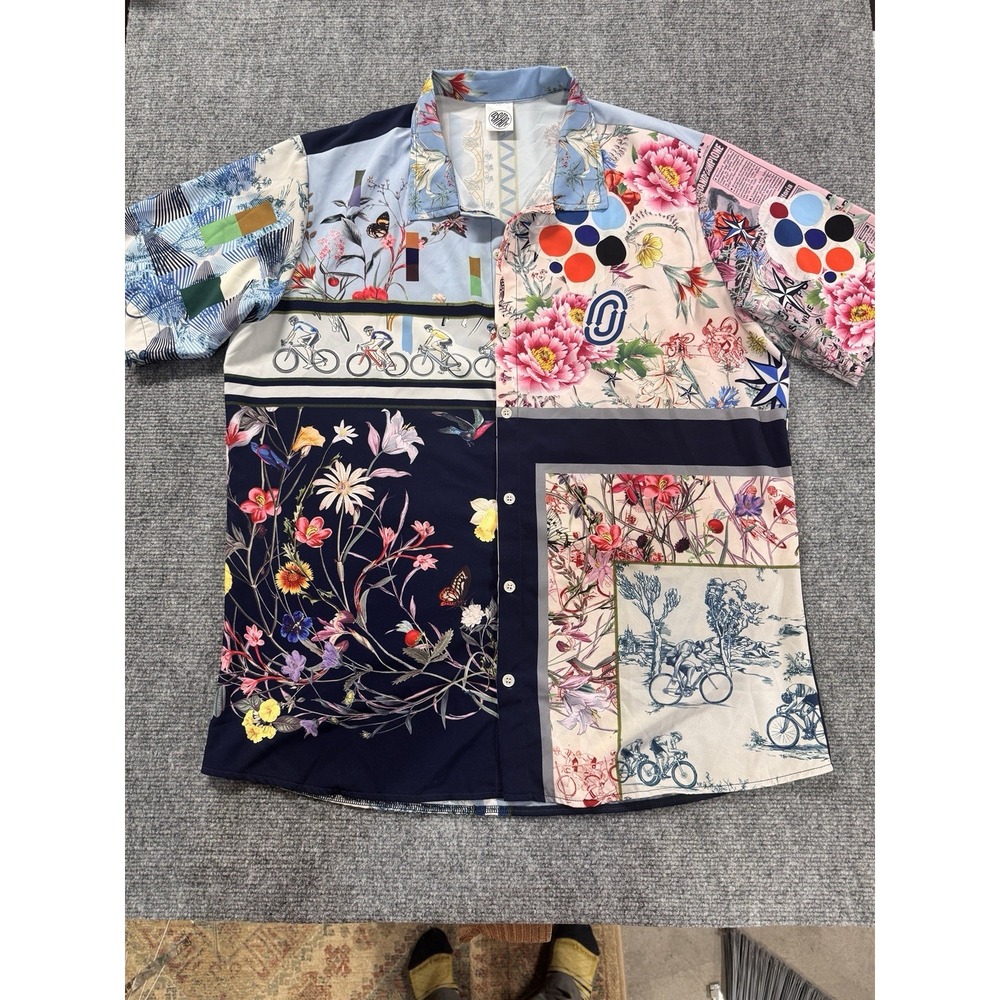 Ostroy Mens Cycling Patchwork Floral Resort Shirt Short Sleeve Multi-Color XL
